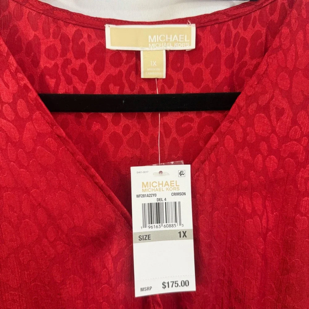 MICHAEL‎ KORS Red Animal Print Wrap Midi Dress 2X Romantic Feminine NWT $175